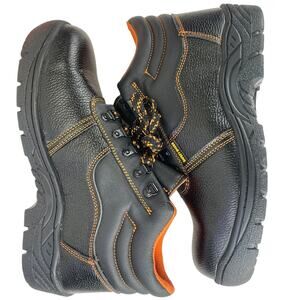 Safety Steel Toe Men Work Boots Black Orange Padded Collar Anti Slip NIB S 44/11